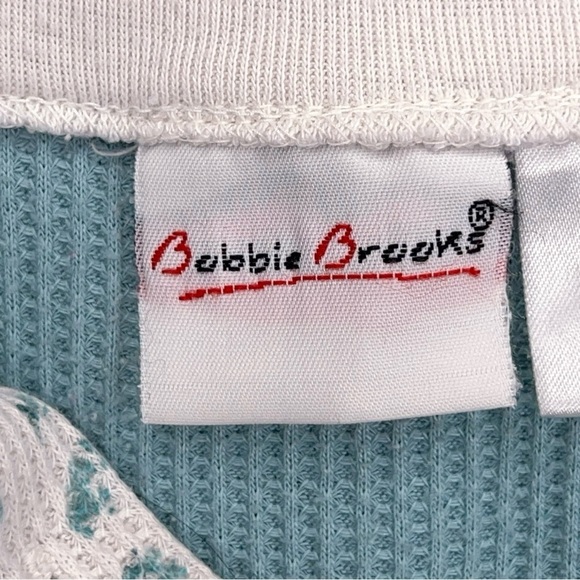 XL Vintage 90s Blue Waffle Knit Thermal Top Floral Long Sleeve Bobbie Brooks - Picture 3 of 13